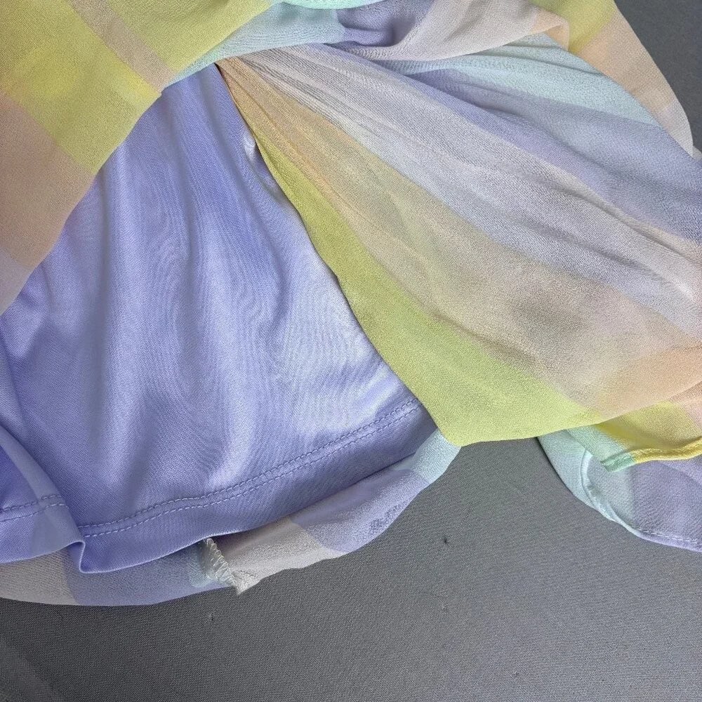 Torrid Pastel Pleated Midi Skirt Rainbow Stripe Chiffon Overlay Size 00 XS Plus - Picture 4 of 8